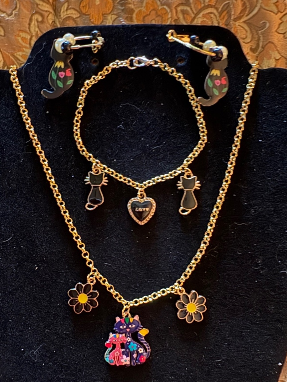 Parky’s Place Handmade Colorful Cat Jewelry Set | Necklace Bracelet Earrings